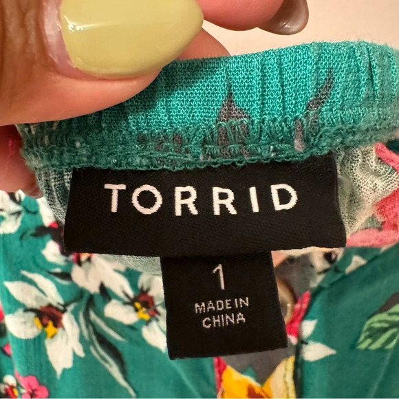 Torrid Fit And Flare Rayon Slub Lace-Up Back Tank Floral Green Women Size 1X - Picture 7 of 9